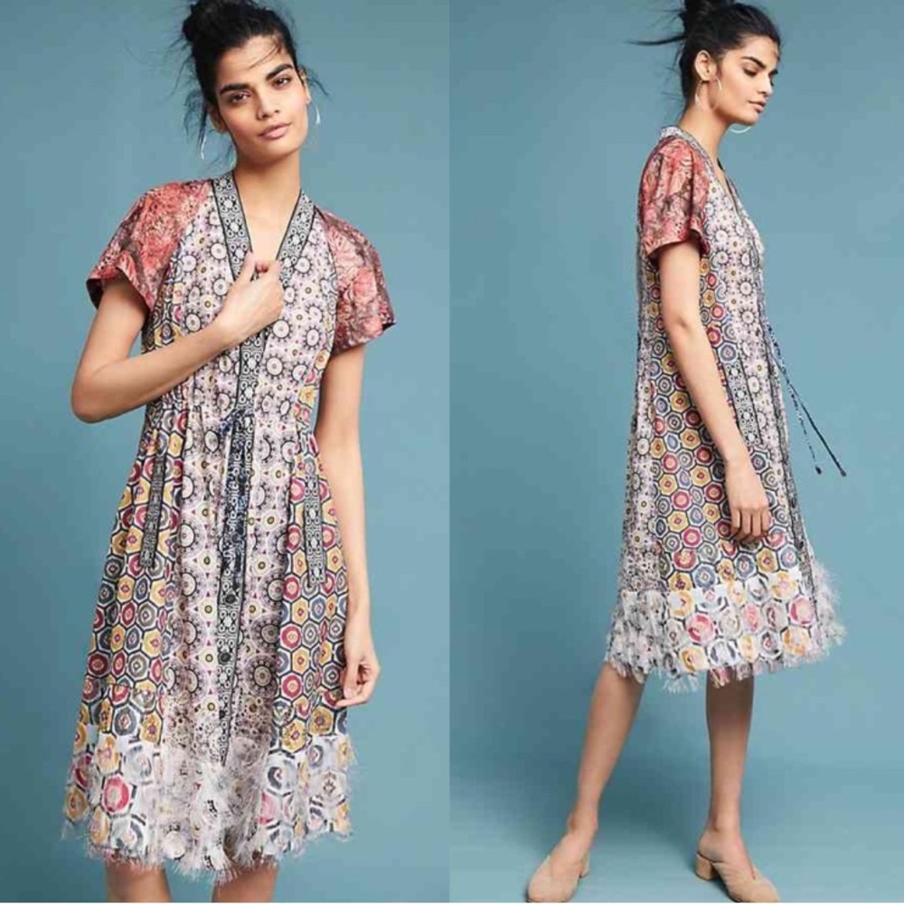 Anthropologie Byron Lars Bellissima Drawstring Graphic Dress - Sz 4